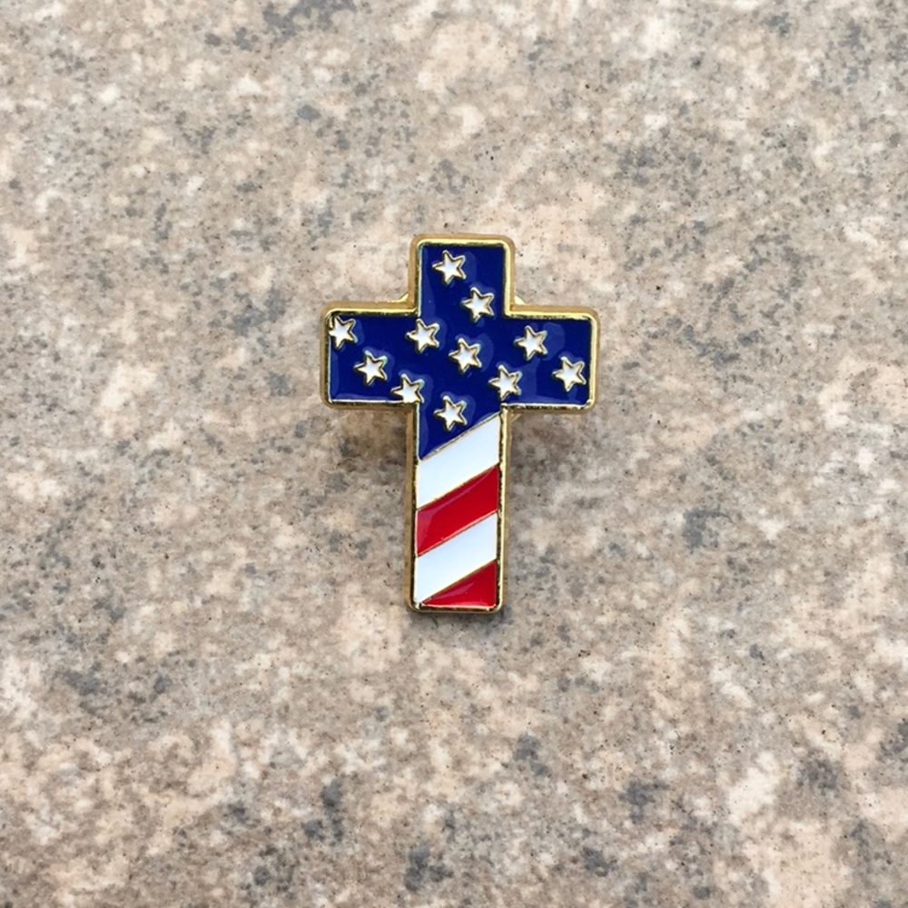 Patriotic American Flag Cross Brooch lapel‎ pin backpack pin Christian